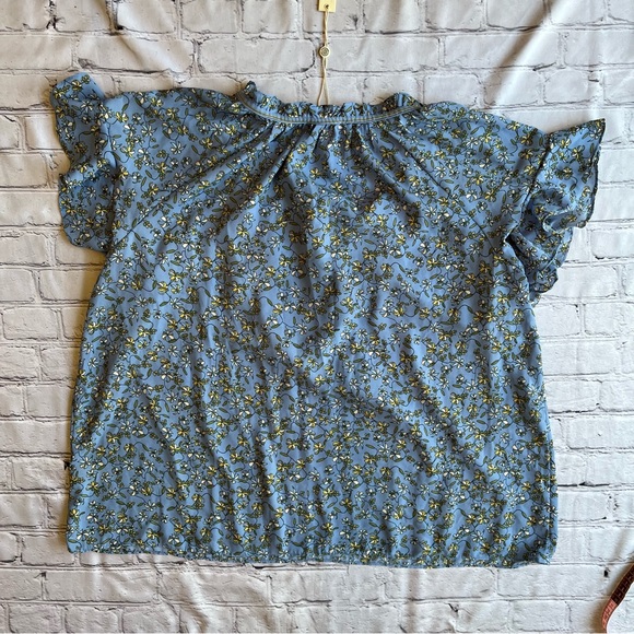 Max Studio 2X Top NWT NEW Micro Floral Top Blue Blouse Loose Cottagecore Peasant - Picture 11 of 12